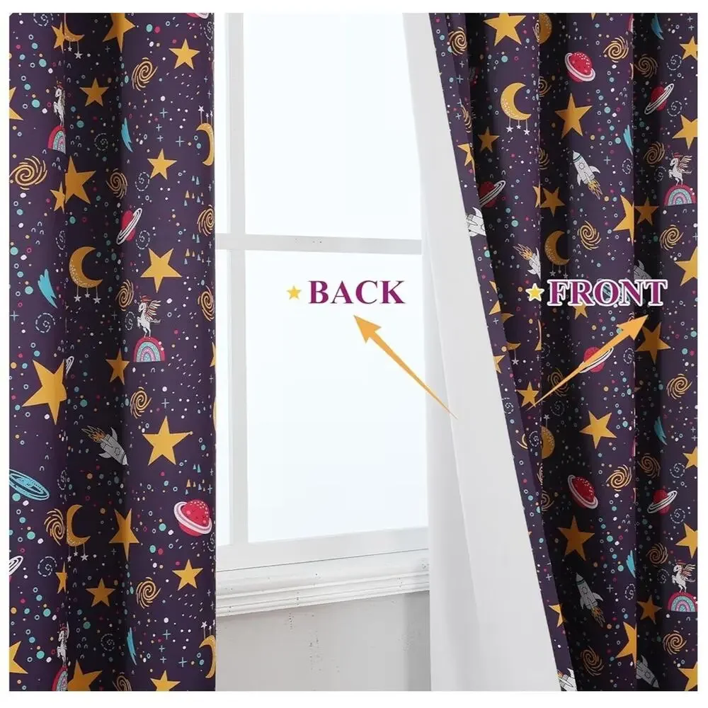 Unicorn Fantasy Theme Blackout Curtains 2 Panels for Girls Bedroom 52x72 Purple